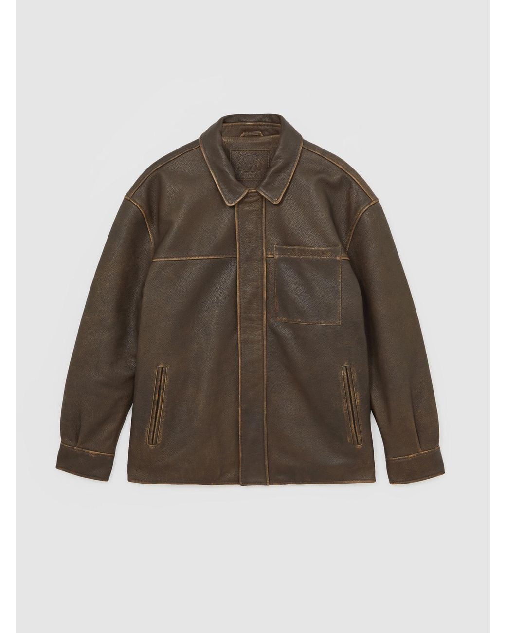 Reiss Pierce - Brown Monogram Embossed Leather Jacket Relaxed-fit, L for men