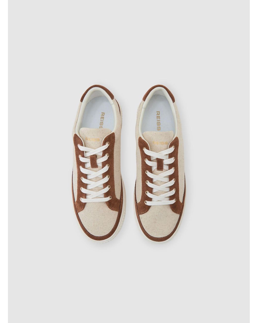 Reiss Natural Tan Leanne Suede Low-Top Platform Trainers