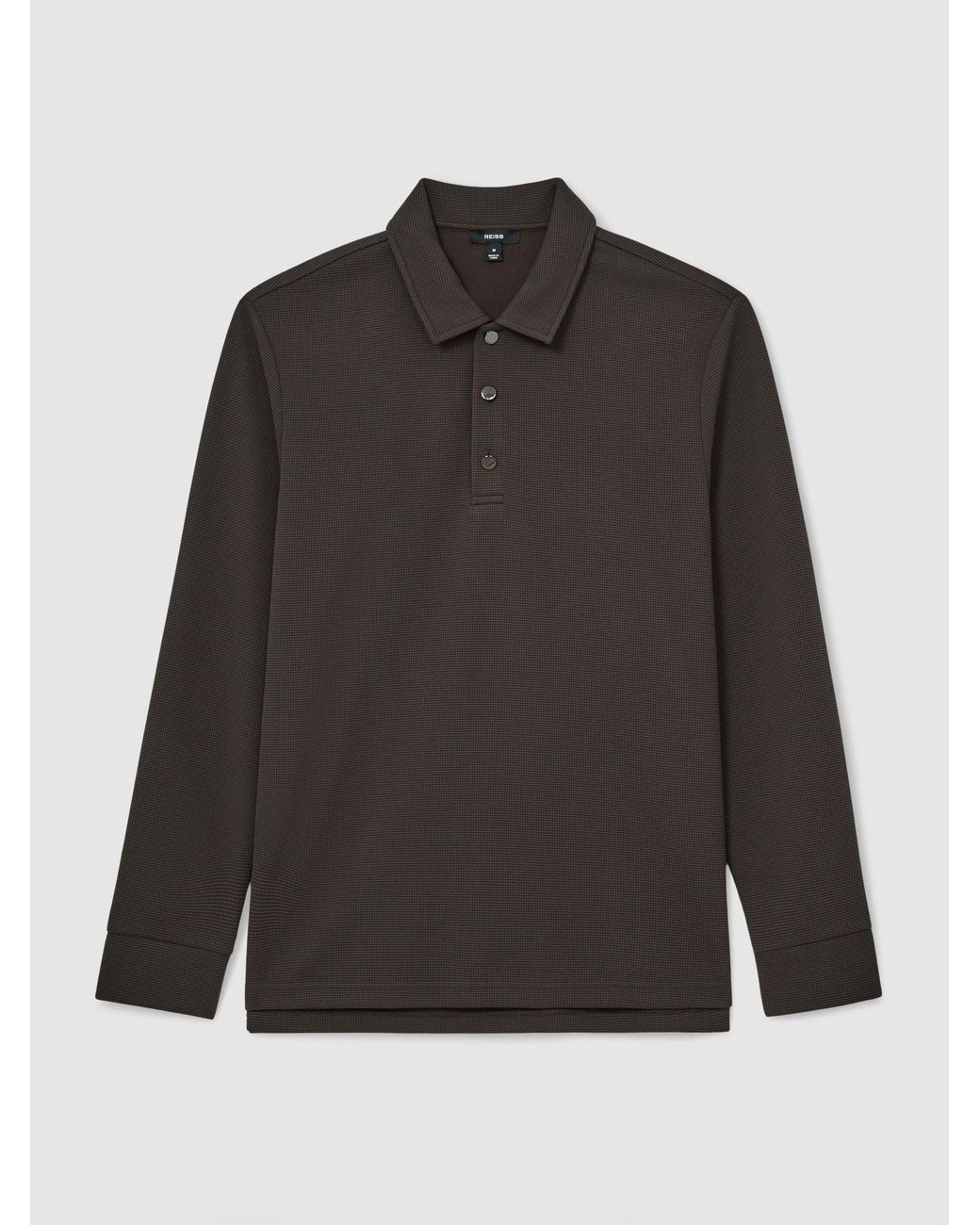 Reiss Black Textured Long-Sleeve Polo Shirt for men
