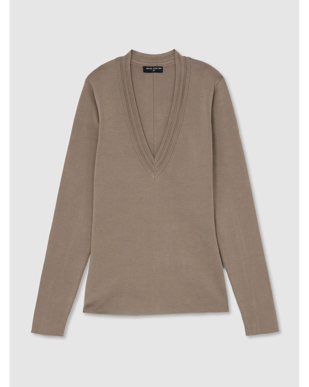 ATELIER Gray Silk-Blend Knit V-Neck Jumper