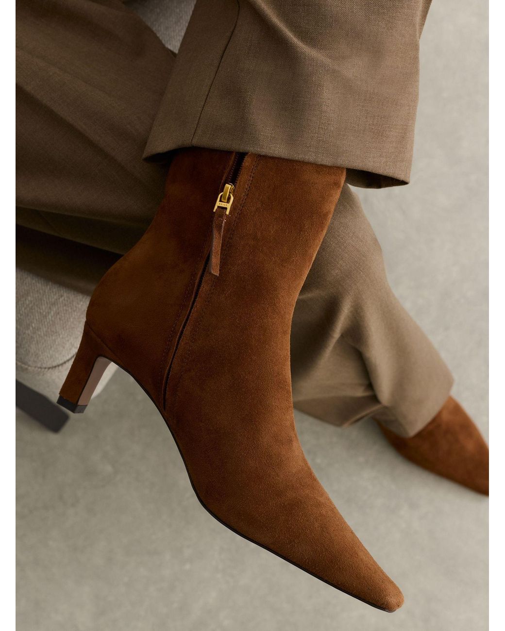 Reiss Natural Suede Chisel-Toe Low-Heel Ankle Boots