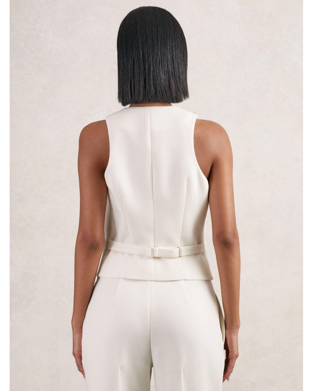 Reiss Natural Lily - White Single-breasted Twill Waistcoat With Wool, Us 2