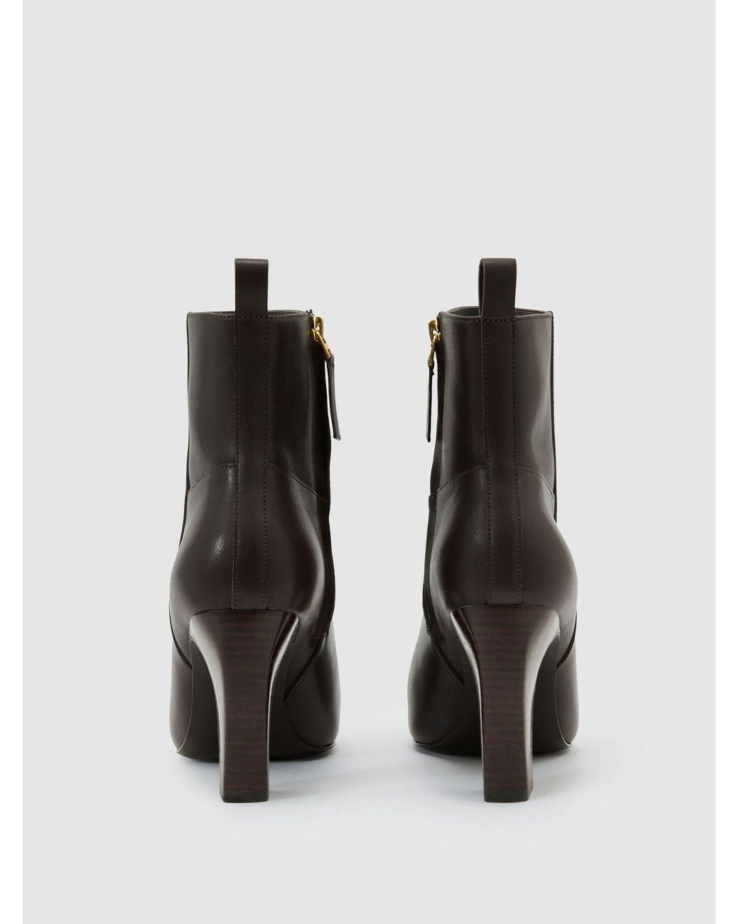Reiss Brown Leather Chisel-Toe Block-Heel Ankle Boots
