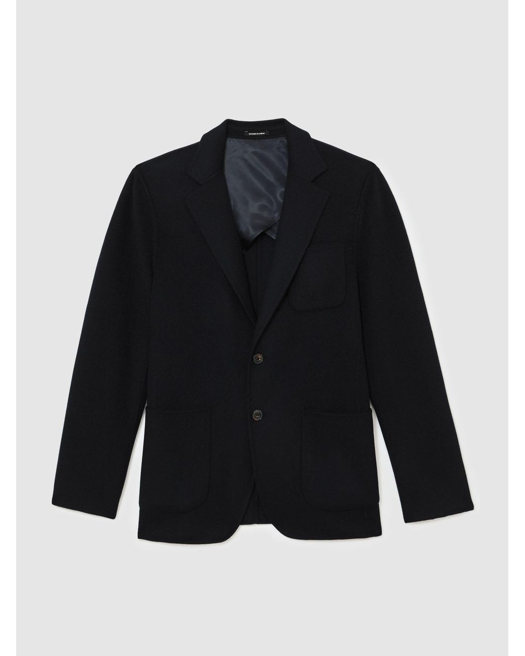 Reiss Blue Wool-Blend Single-Breasted Blazer Tailored-Fit for men