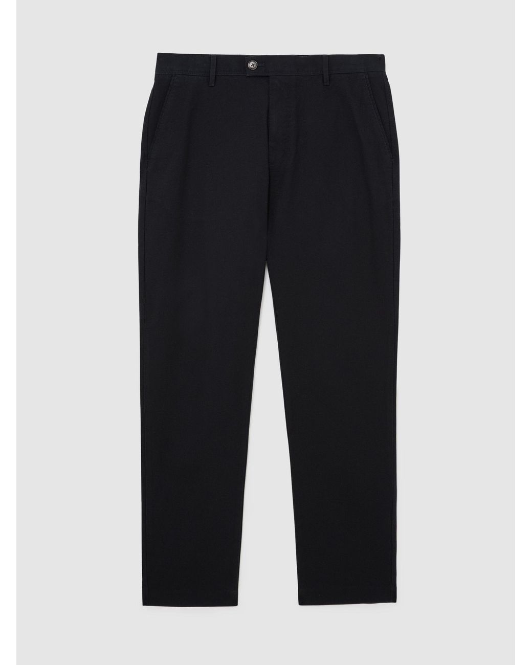 Reiss Black Cotton Pique Chino Trousers for men
