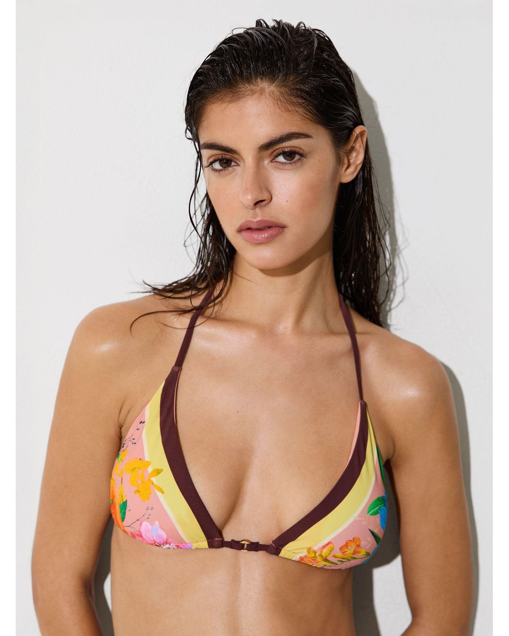 Reiss Natural Tina - Pink Floral-print Triangle Bikini Top, Us 8