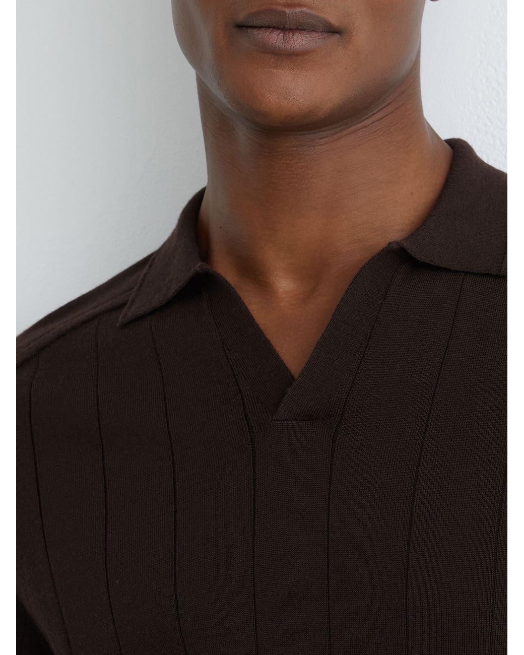Reiss Black Chelmsford - Chocolate Brown Wool Wide-rib Polo Jumper, M for men