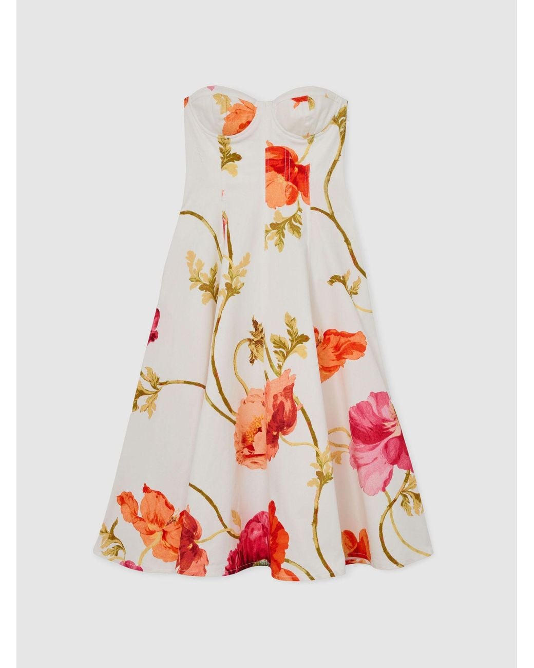 Reiss White Penelope Floral-Print Cotton Midi Dress