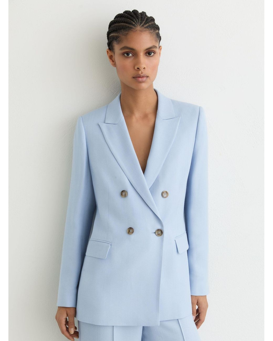 Reiss Blue Double-Breasted Peak-Lapel Suit Jacket