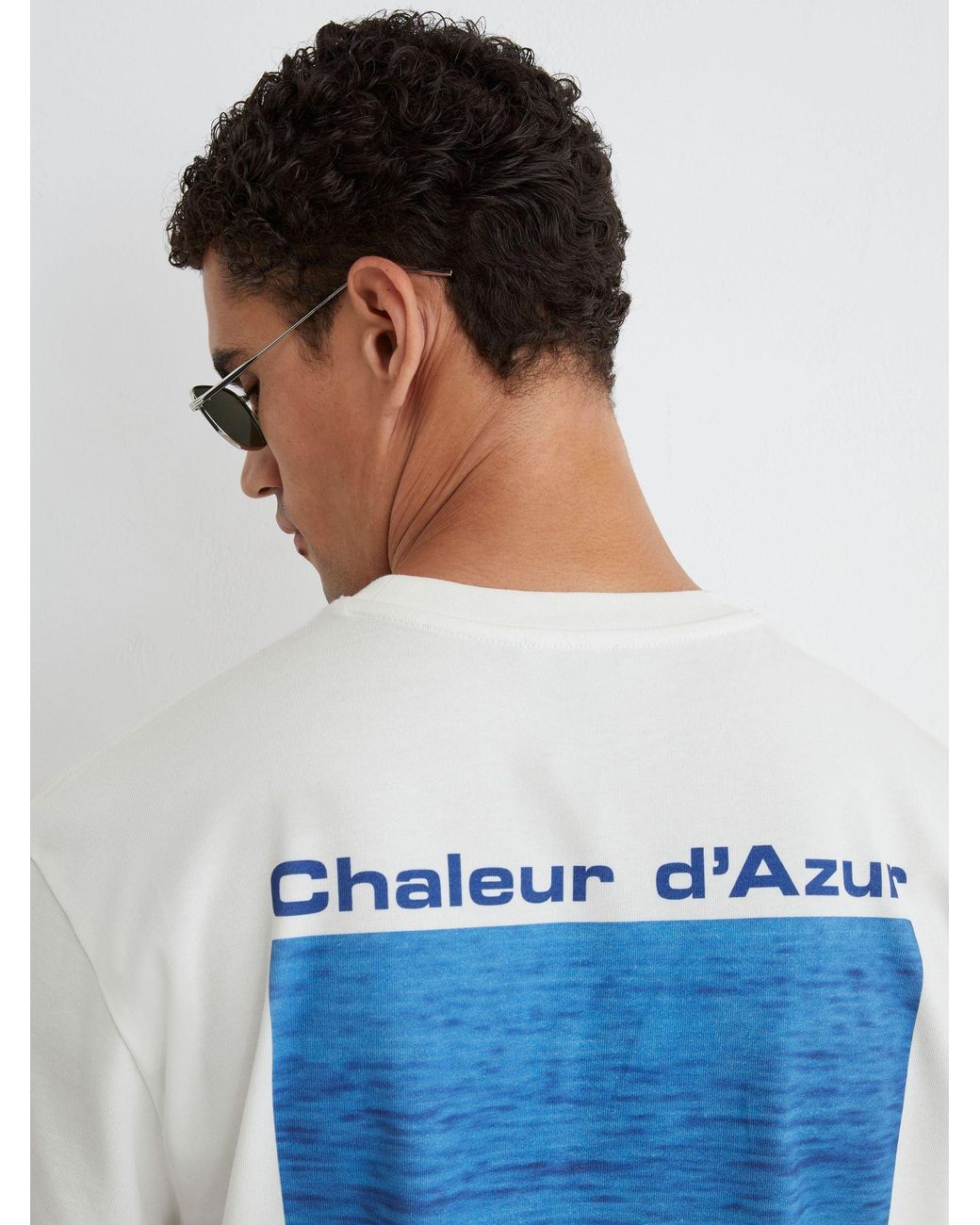 Reiss Blue Azur - White Cotton Beach-print Relaxed-fit T-shirt, L for men