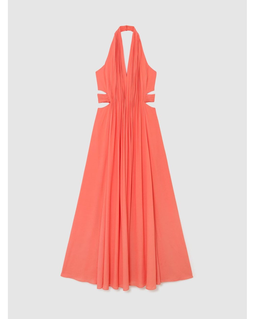 Reiss Red Halterneck Pleated Maxi Dress