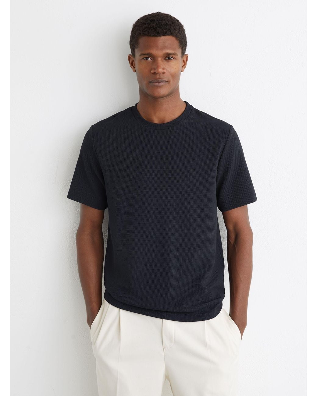 Reiss Blue Jack - Navy Textured Crew-neck Modern-fit T-shirt, S for men