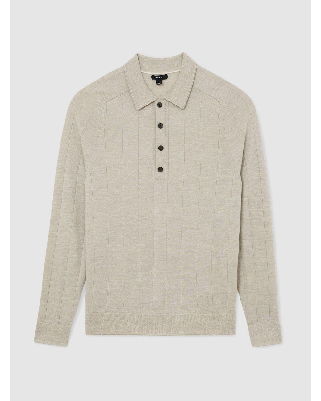 Reiss Natural Merino Wool Wide-Rib Polo Jumper for men