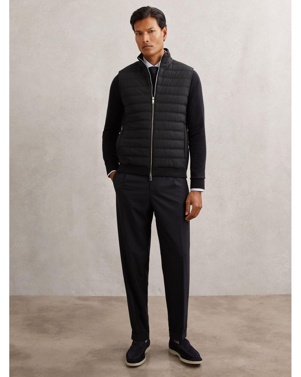 Reiss Gray Newford Funnel-Neck Quilted Knit Gilet for men