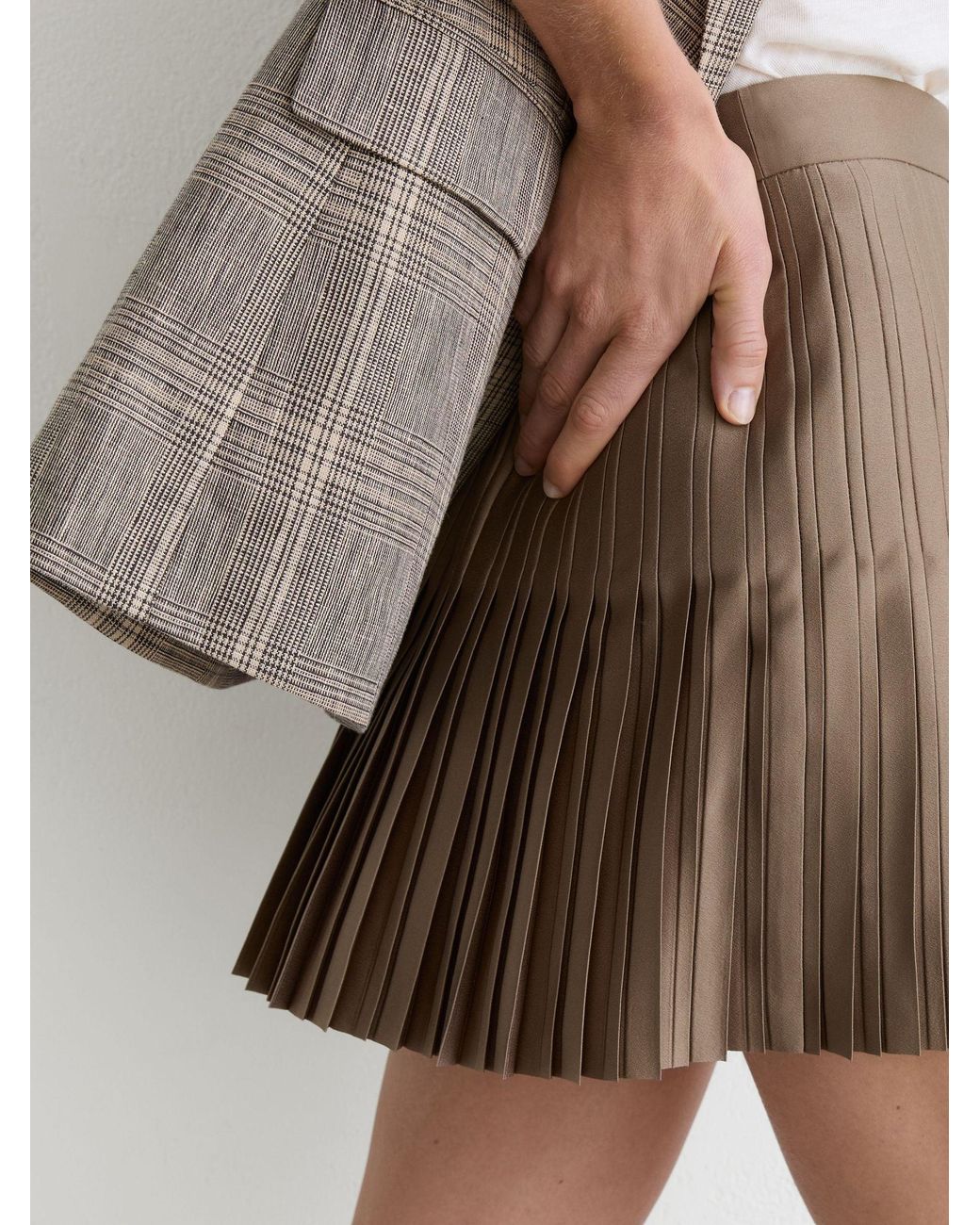 Reiss Brown Satin Pleated Mini Skirt