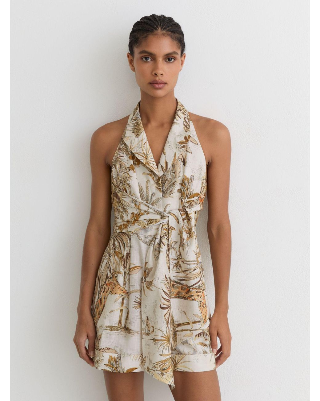 Reiss White Cotton Safari-Print Playsuit