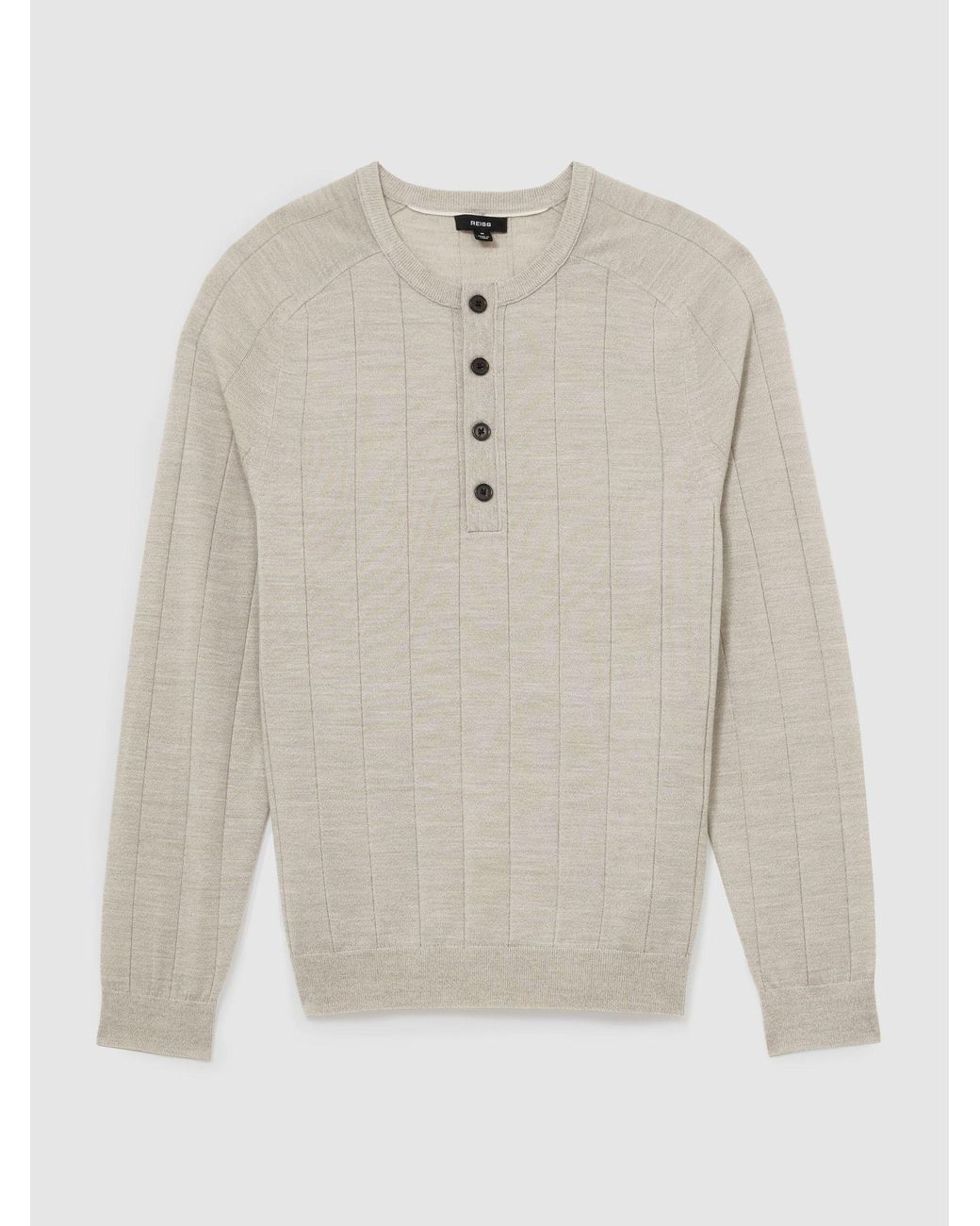 Reiss Natural Merino Wool Wide-Rib Henley Jumper for men