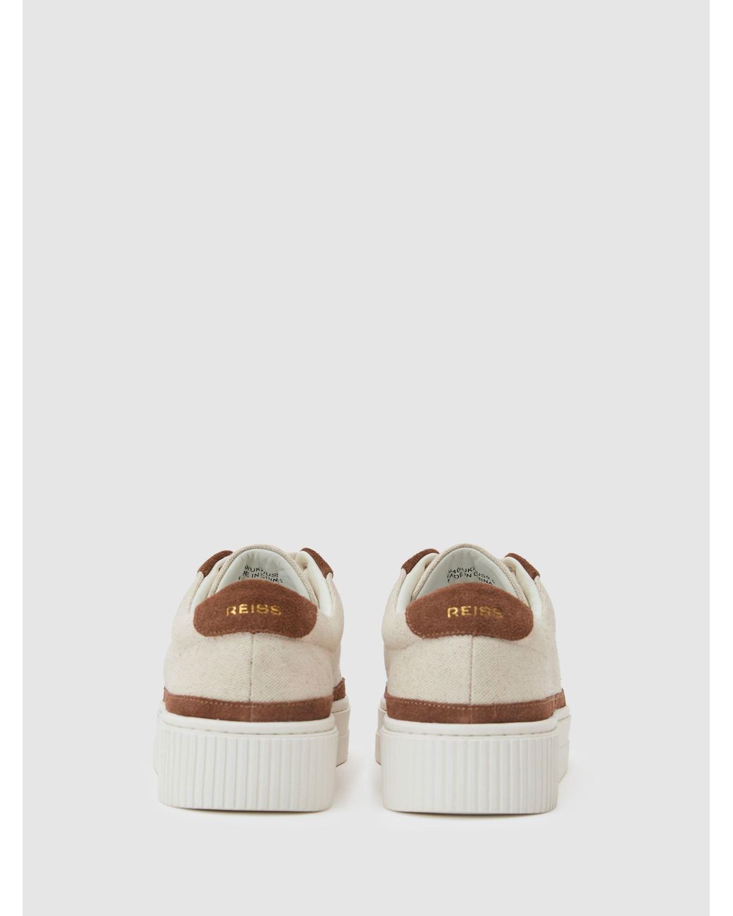 Reiss Natural Tan Leanne Suede Low-Top Platform Trainers