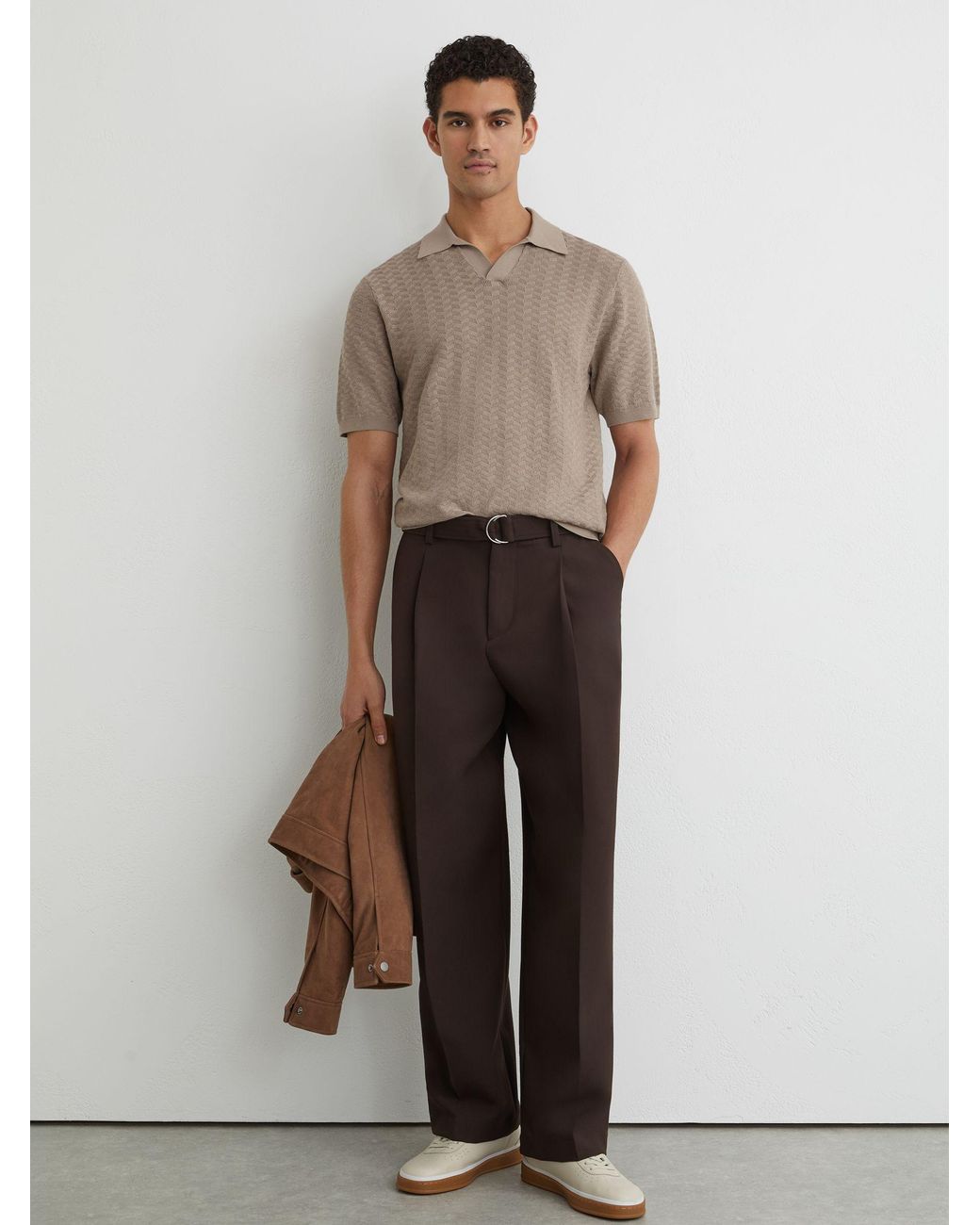 Reiss Multicolor Textured-Knit Open-Collar Polo Shirt for men