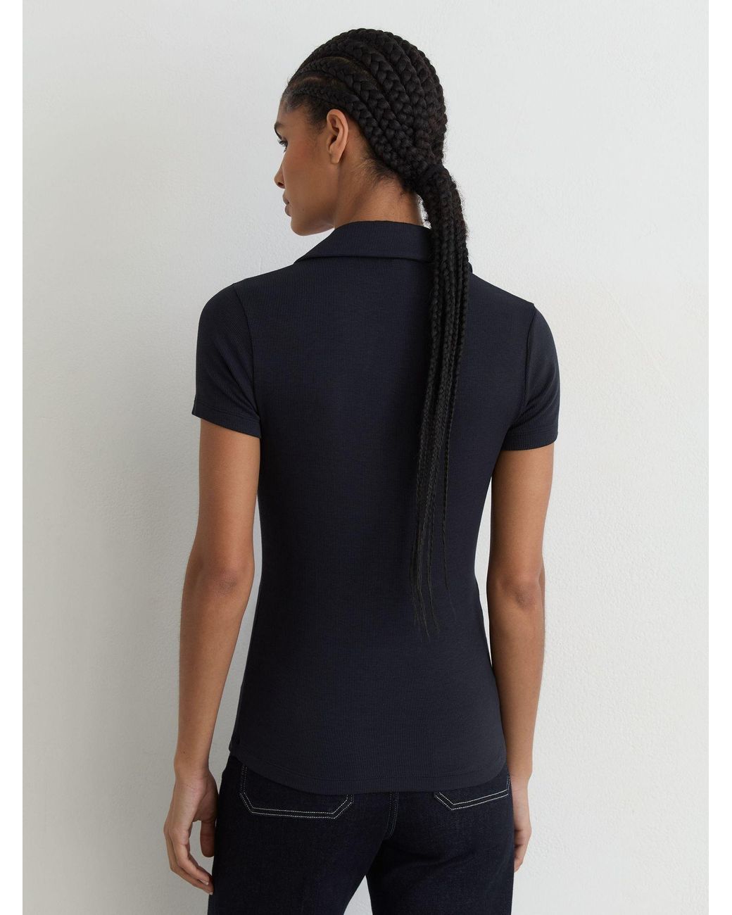 Reiss Blue Open-Collar Short-Sleeve Polo Top