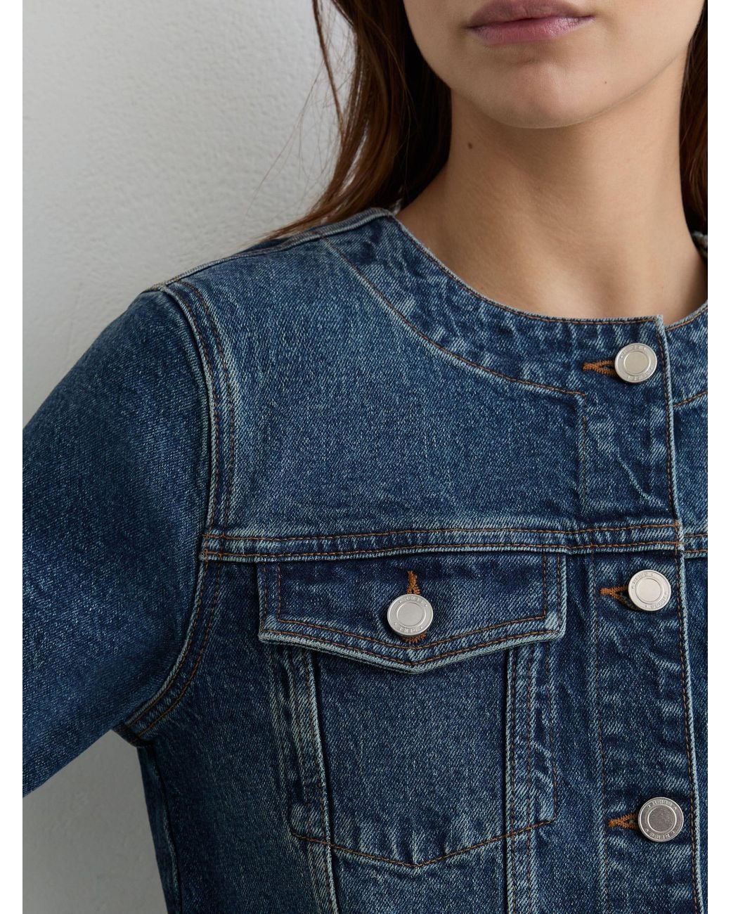 Reiss Blue Collarless Cropped Jacket