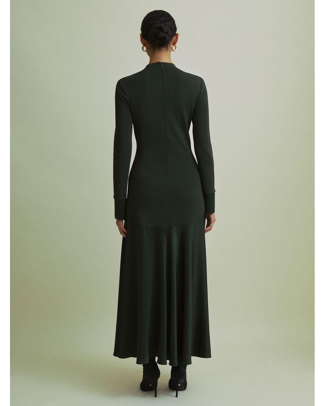 Florere Hybrid Knit-Satin Midi Dress in Green | Lyst UK