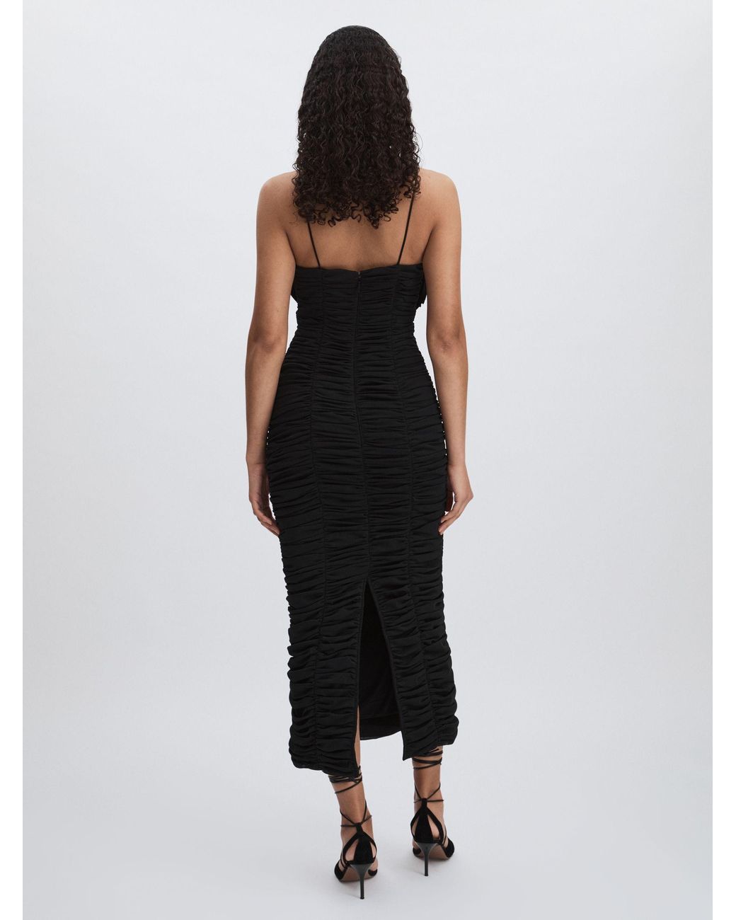 Acler Black Gathered Midi Dress