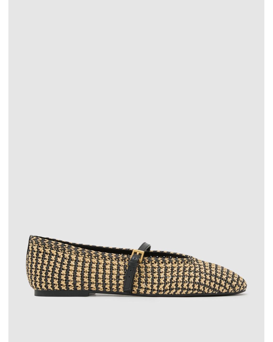 Reiss Multicolor Natural & Raffia-Effect Stripe Ballet Flats
