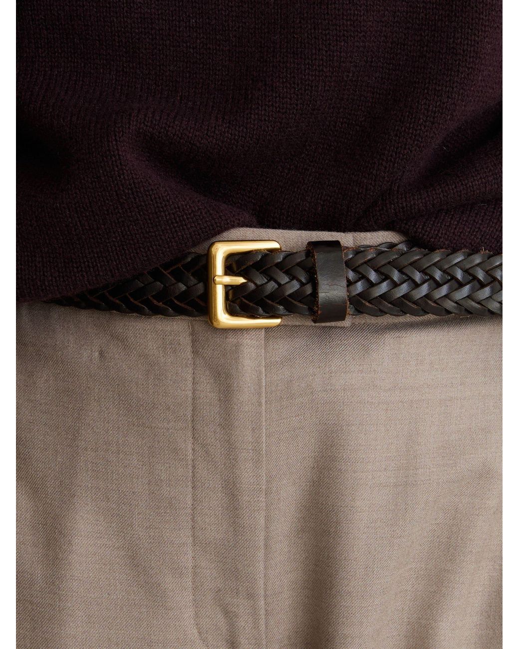 Reiss Brown Slim Leather Woven Belt