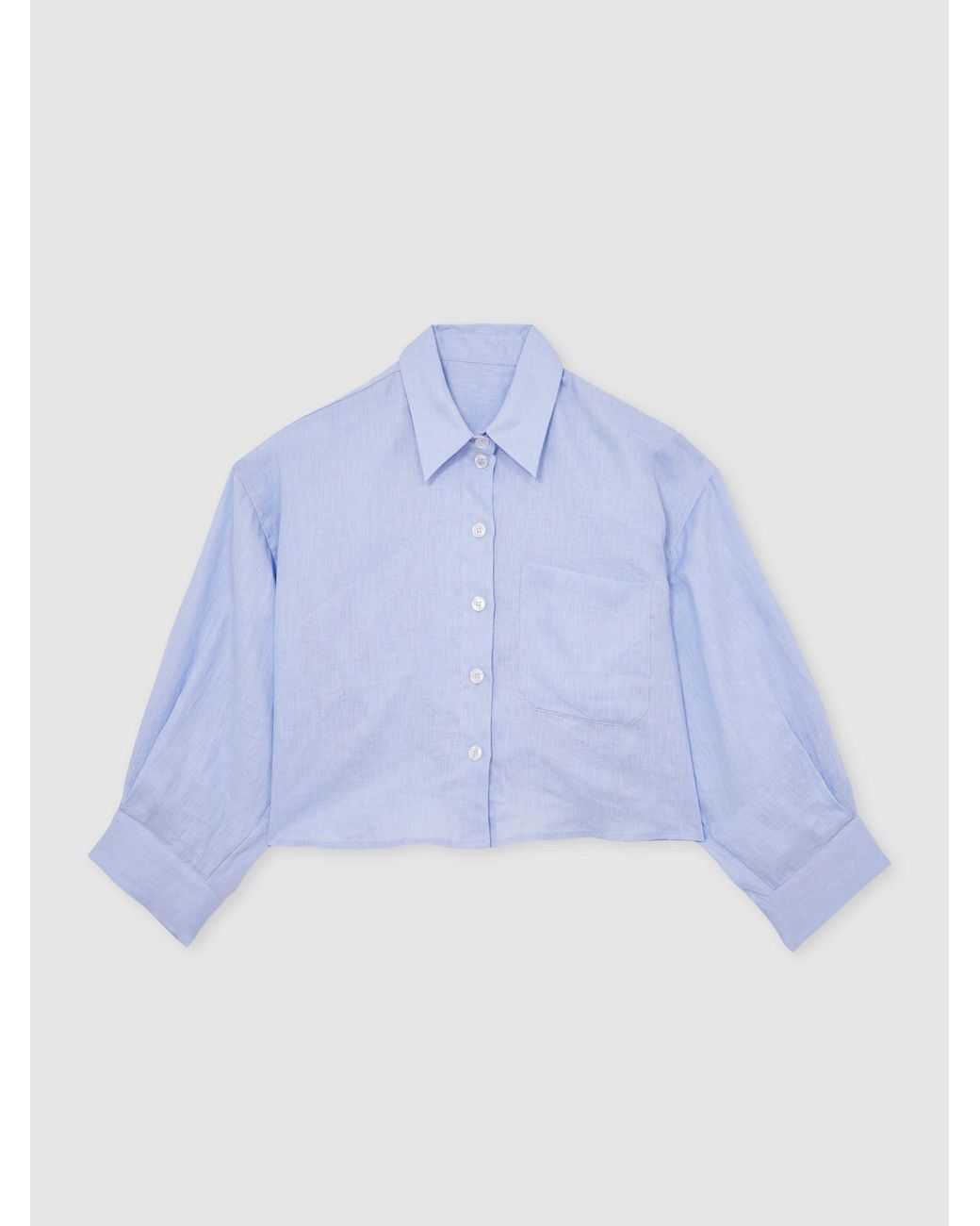 Reiss Blue Linen Oversize Cropped Shirt