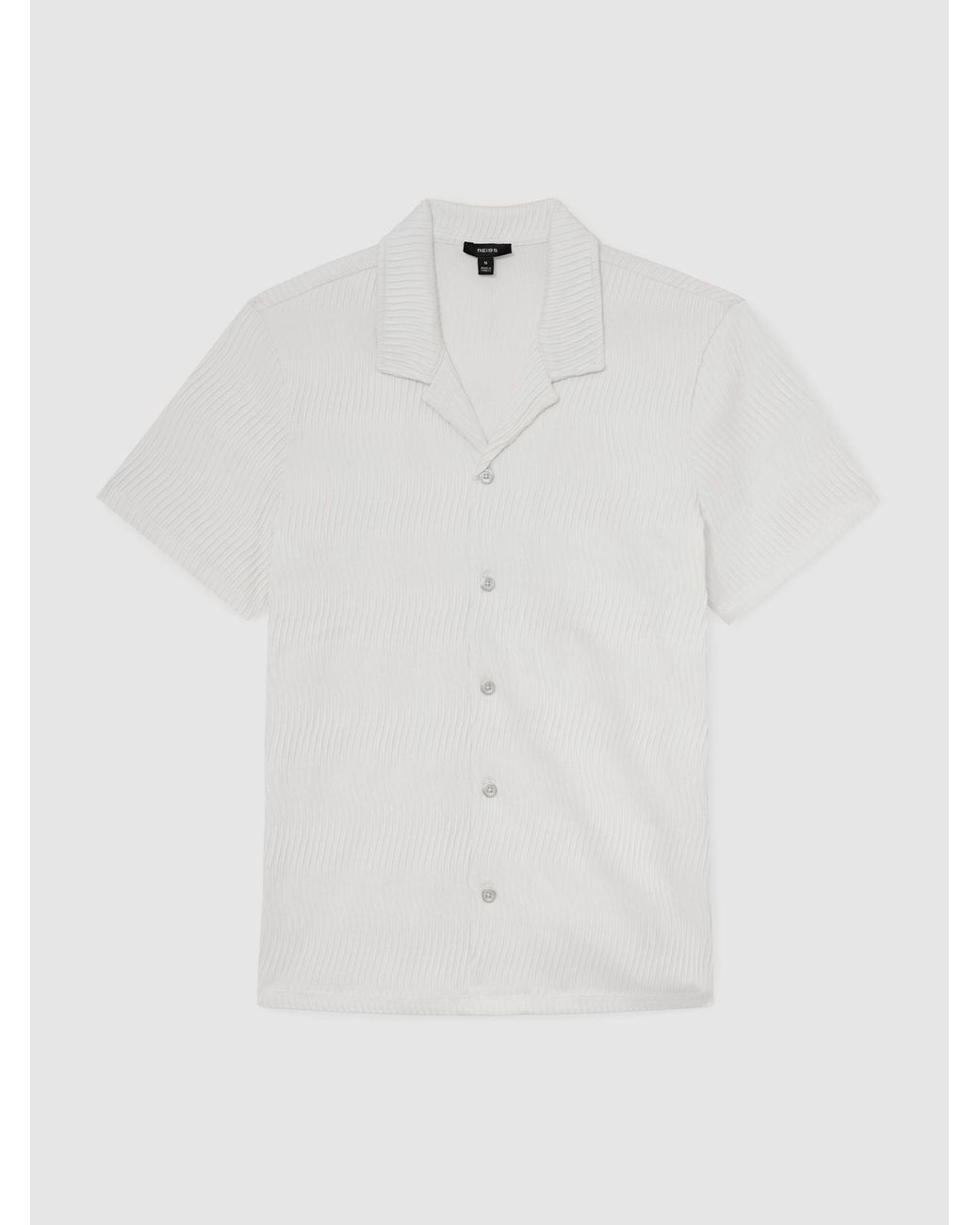 Reiss White Textured-Wave Cuban-Collar Shirt for men