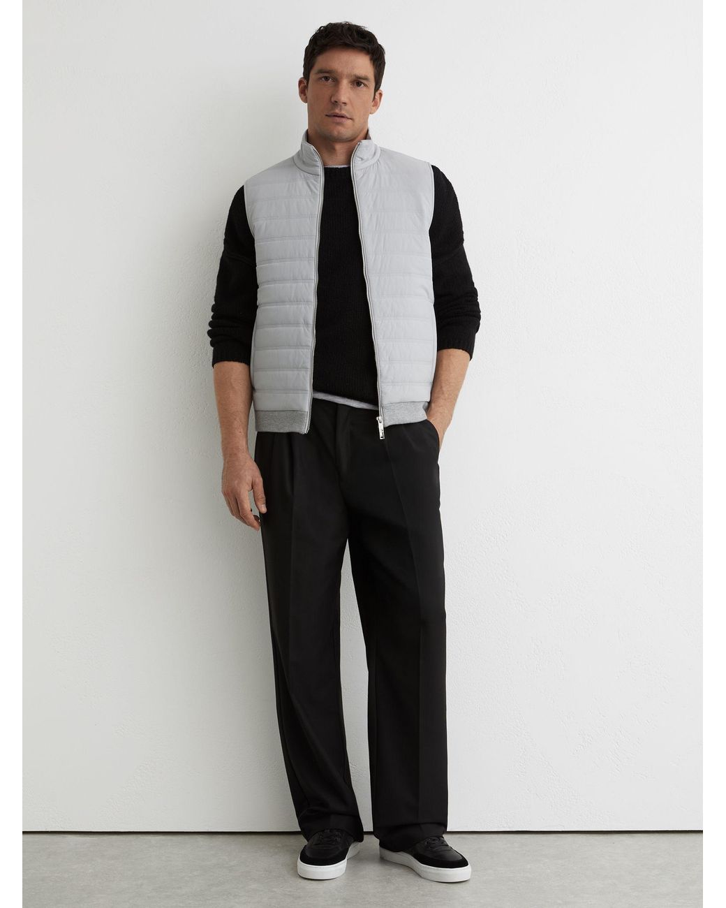 Reiss Gray Funnel-Neck Quilted Knit Gilet for men