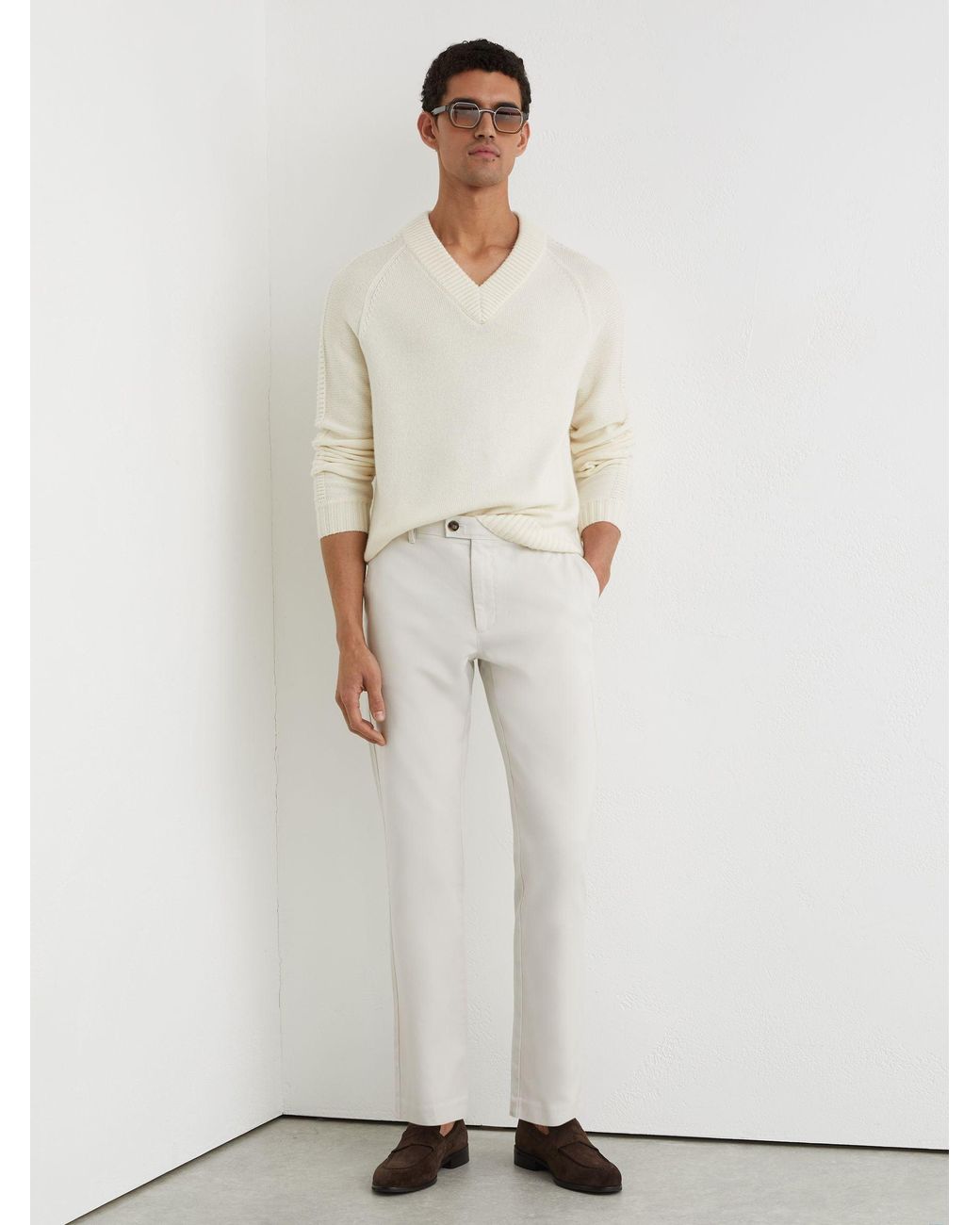 Reiss White Cotton Piqué Chino Trousers for men