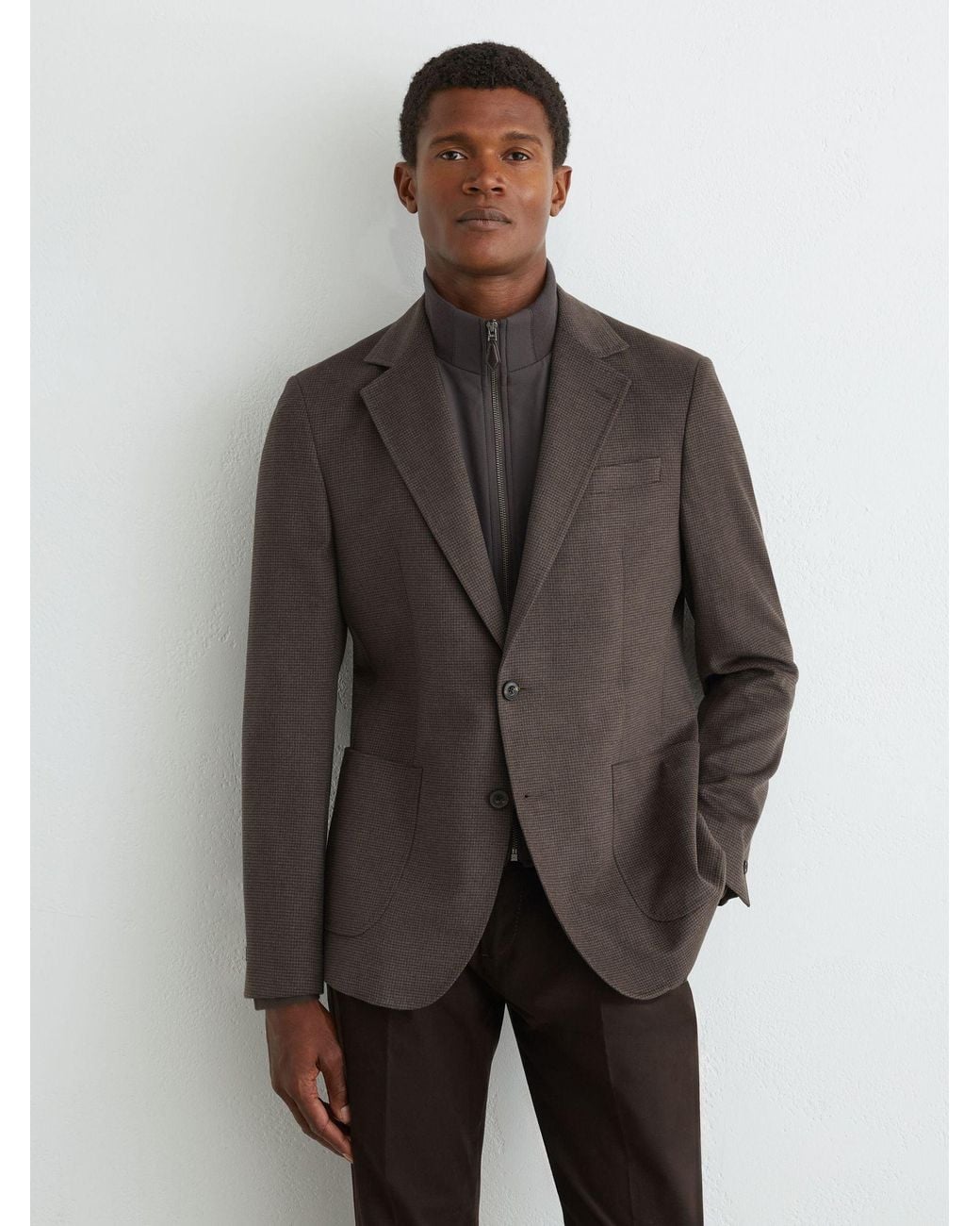Reiss Gray Check Single-Breasted Blazer With Gilet Insert Tailored-Fit for men