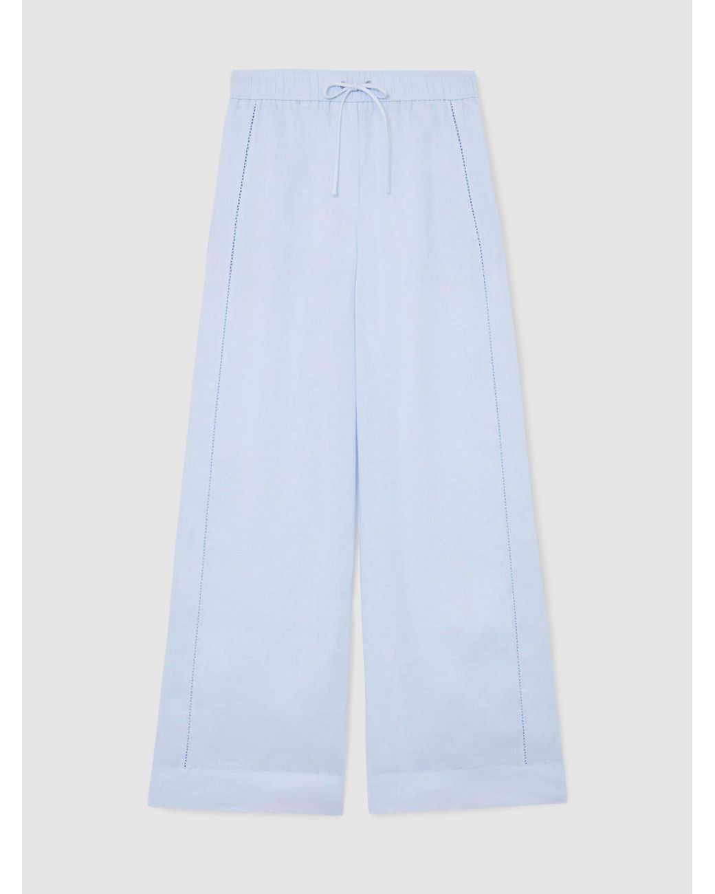 Reiss Riley - Silver Blue Linen Ladder-embroidery Wide-leg Trousers, Us 8 Long