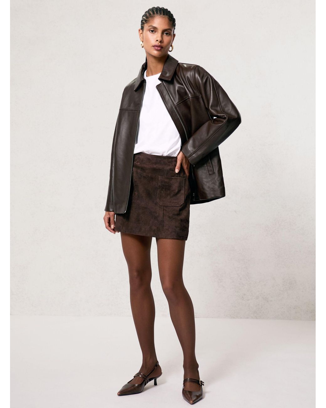 Reiss Gray Mini Suede Patch Pocket Skirt