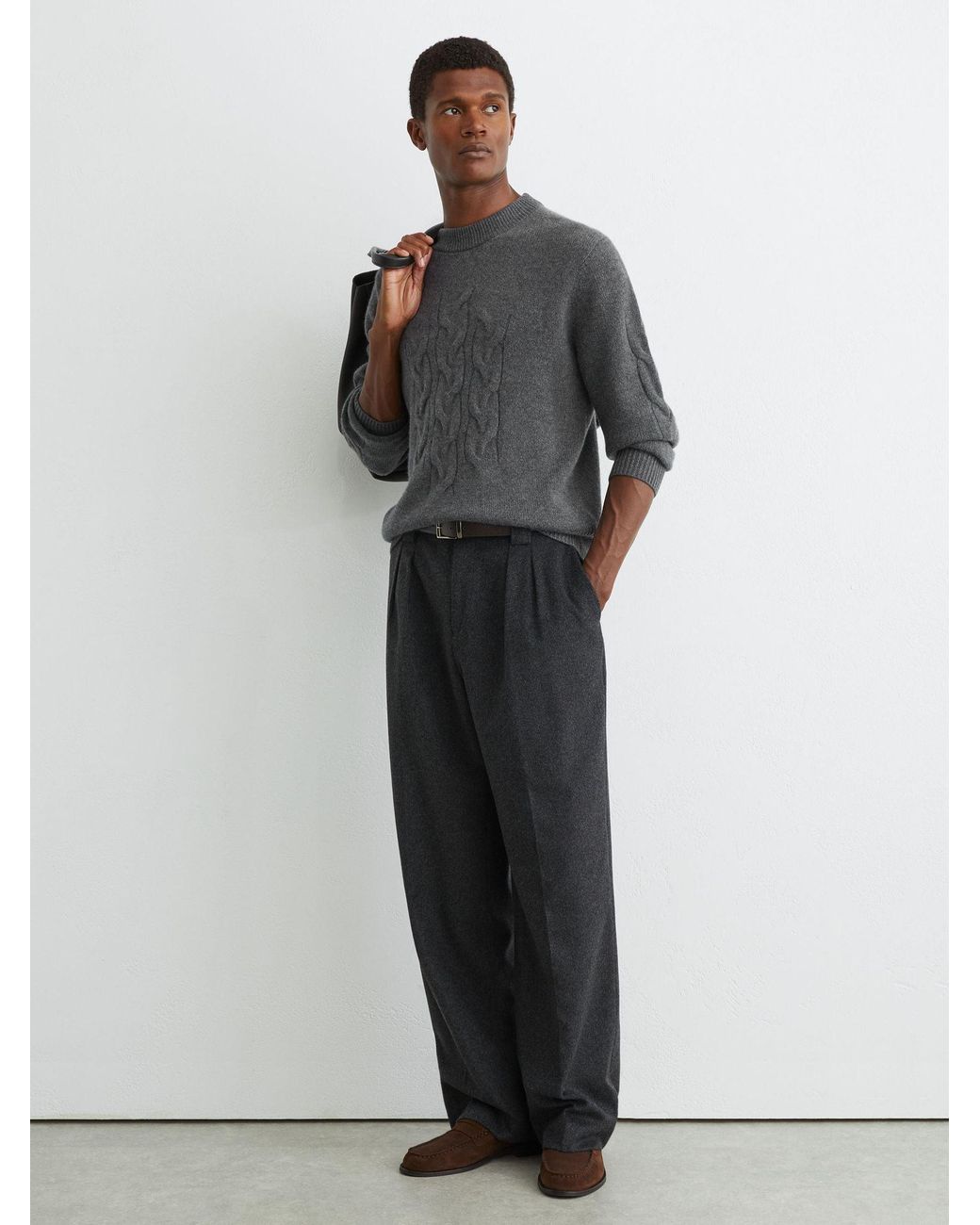 Reiss Gray Rosedale - Mid Grey Melange 100% Cashmere Cable Knit-detail Jumper, Xs for men