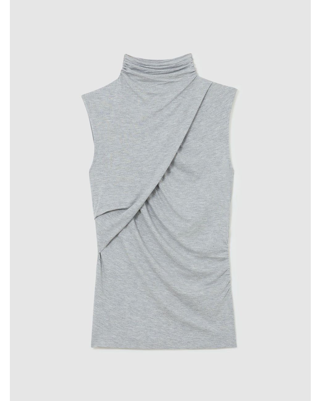 Reiss Gray Ruched High-Neck Top