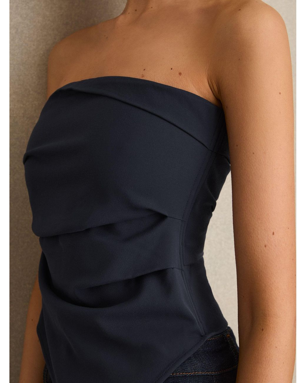 Reiss Blue Millie - Navy Ruched Bandeau Top, Us 10
