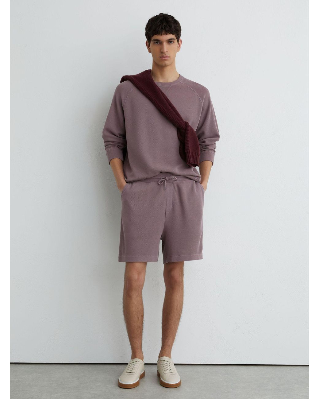 Reiss Purple Cotton-Piqué Garment-Dyed Sweatshirt for men