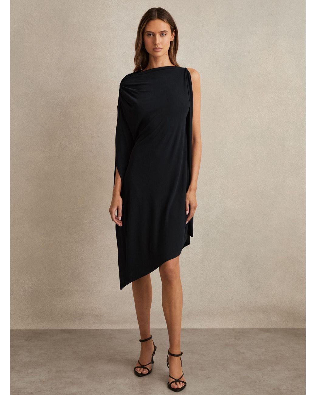 Reiss Elia - Navy/black Asymmetric Draped Jersey Dress, M (us 8-10) | Lyst