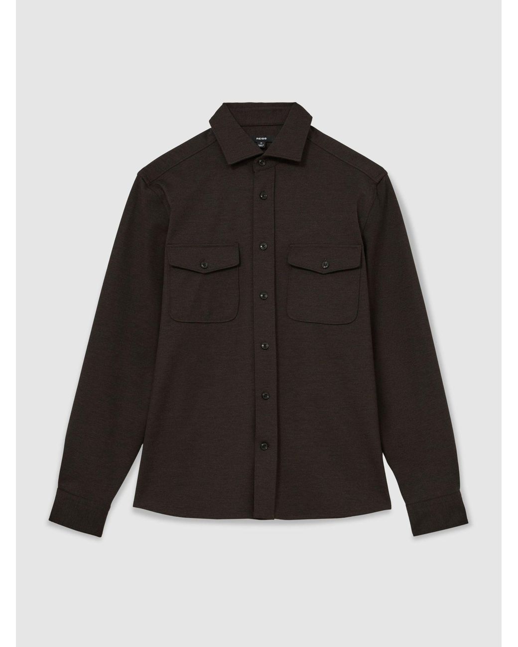 Reiss Black Twin-Pocket Button-Through Overshirt for men