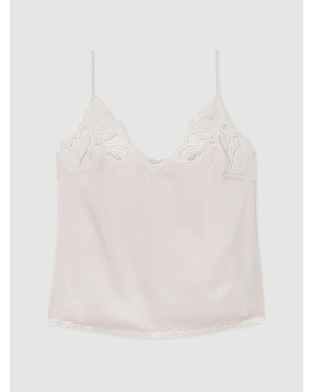 Reiss Natural Joanie - Neutral Satin Lace-detail Cami Top, Us 14