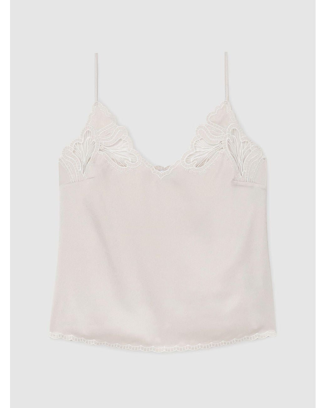 Reiss Natural Joanie - Neutral Satin Lace-detail Cami Top, Us 14