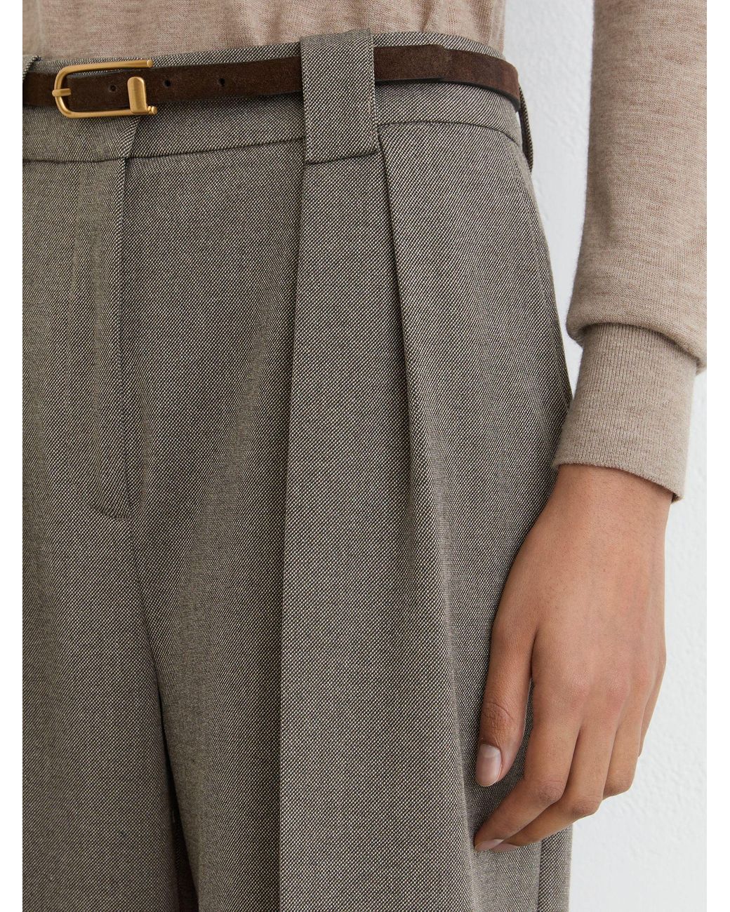 Reiss Brown Pleated Wide-Leg Trousers
