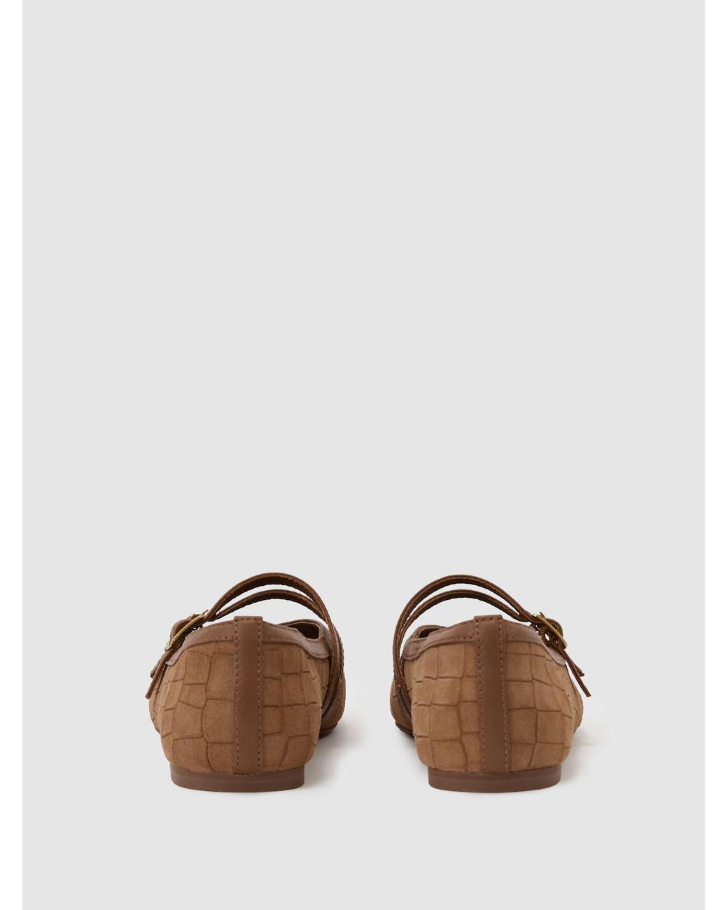 Reiss Brown Suede Croc-Embossed Ballet Flats