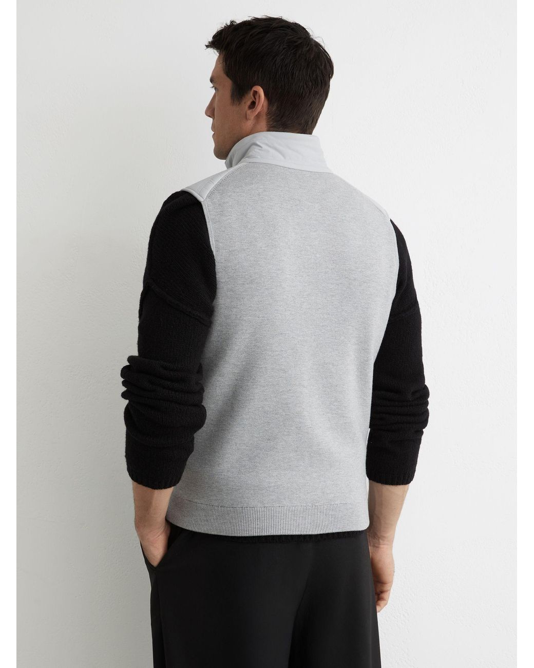 Reiss Gray Funnel-Neck Quilted Knit Gilet for men