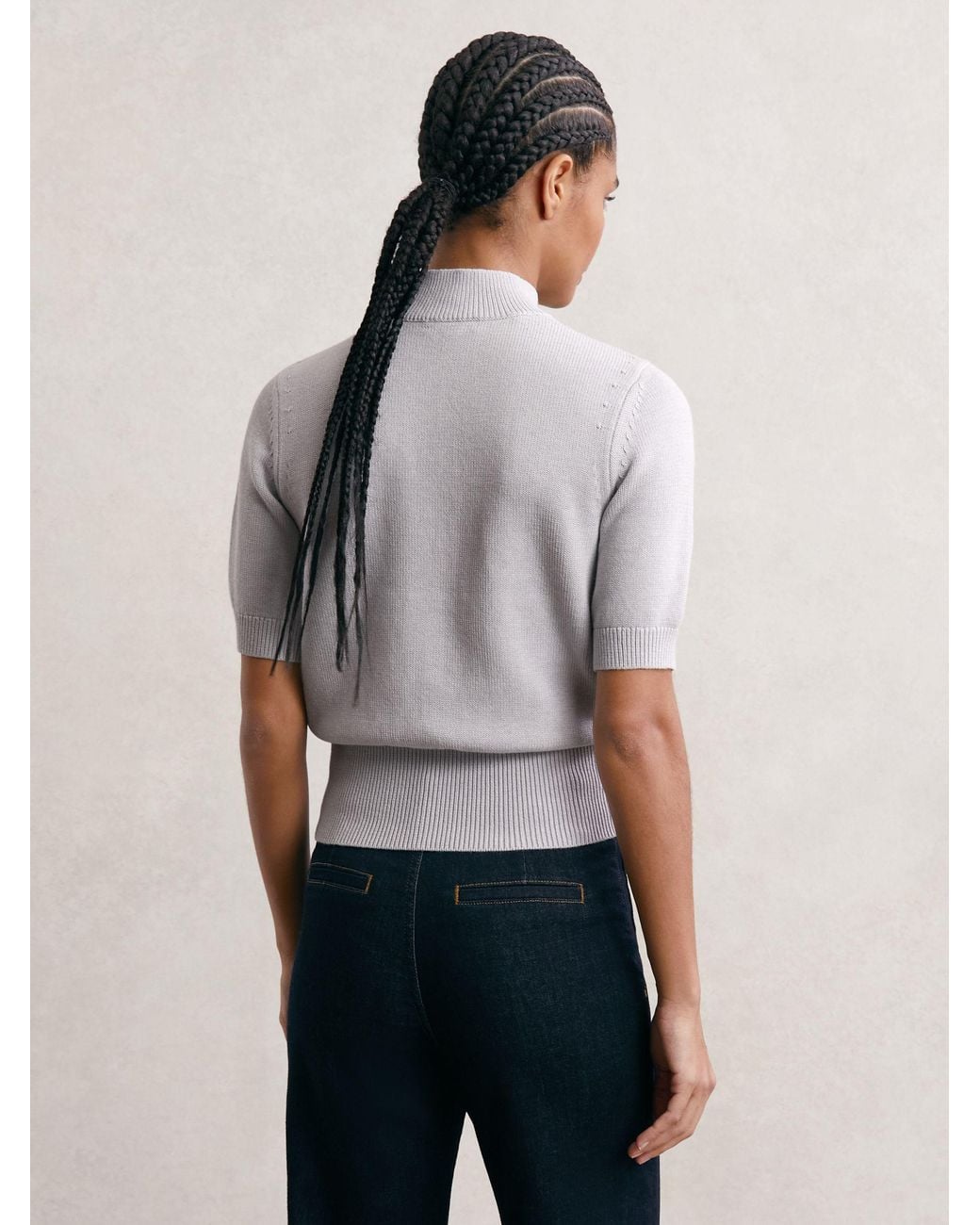 Reiss White Cotton And Wool Funnel-Neck Knit Top