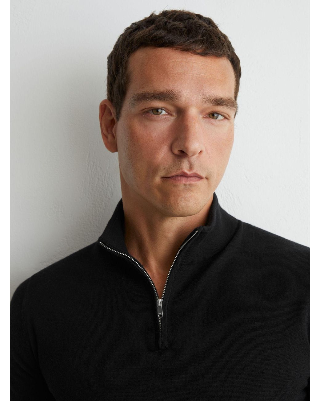 Reiss Black Merino Wool Half-Zip Jumper for men
