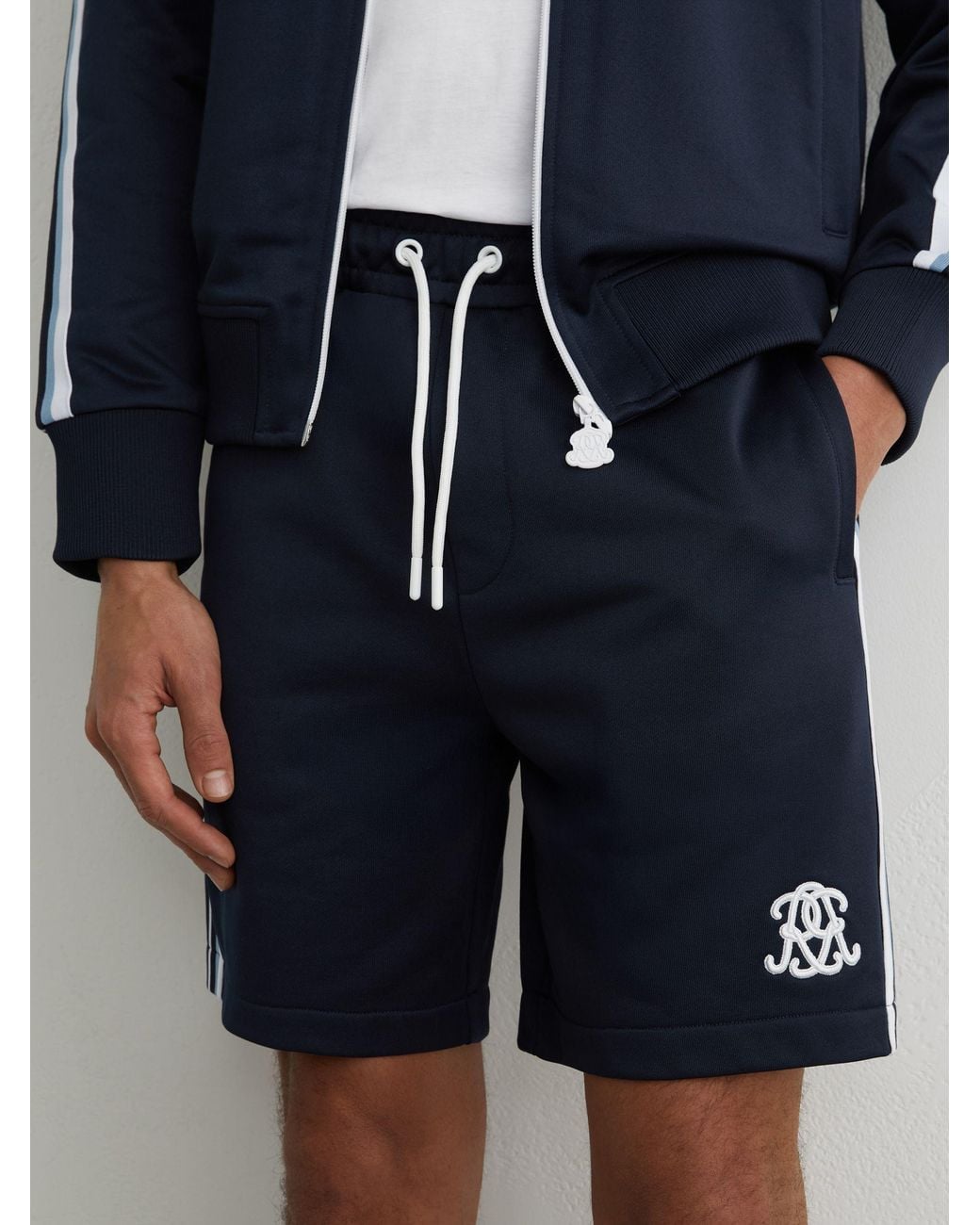 Reiss Blue Monogram Tape-Detail Relaxed Shorts for men